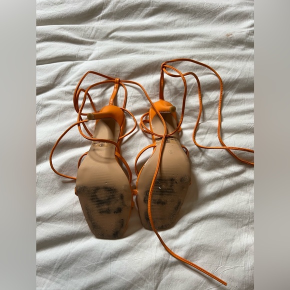 Lulu’s Simonee Orange Lace-Up High Heel Sandals * worn once * size 6 - Picture 3 of 7